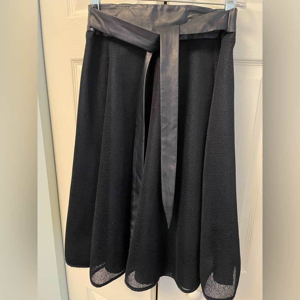 Navy blue mesh knee length skirt